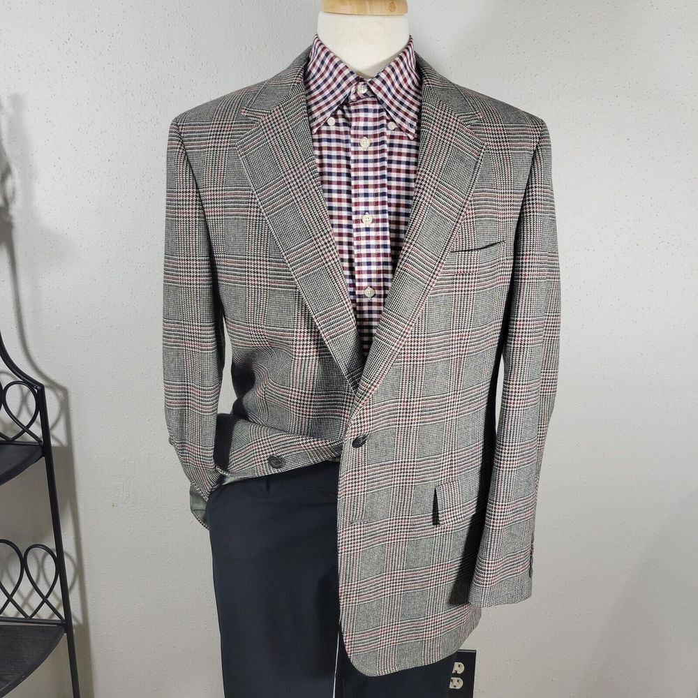 VTG Palm Beach‎ Men's Tweed Sport Coat Blazer Two Button Plaid Size 44L